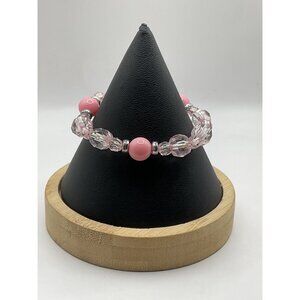 Pink & Clear Beaded Stretch Bracelet For Women